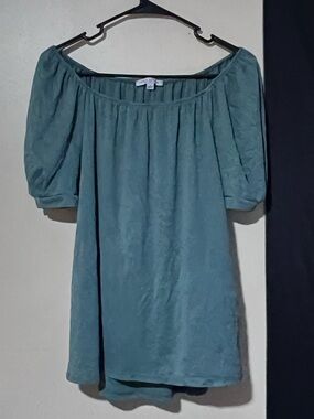 Green Envelope Teal Off-Shoulder Top